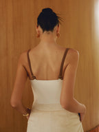 Maillot 1 Pièce Écru Bretelles Ajustables