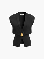 Gilet tailleur à bouton bijou doré