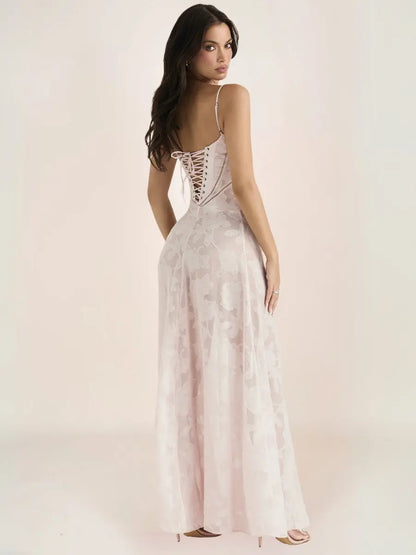 Inaya Robe Bohème Longue Corset Dos Rose - ComfySweet