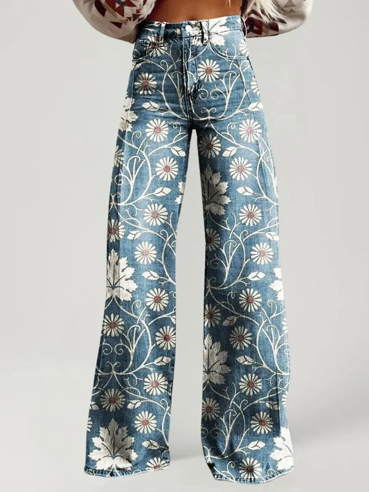 Wide-legged Pants Thermal Transfer Bell-bottom Pants Simulation Denim Trousers ComfySweet