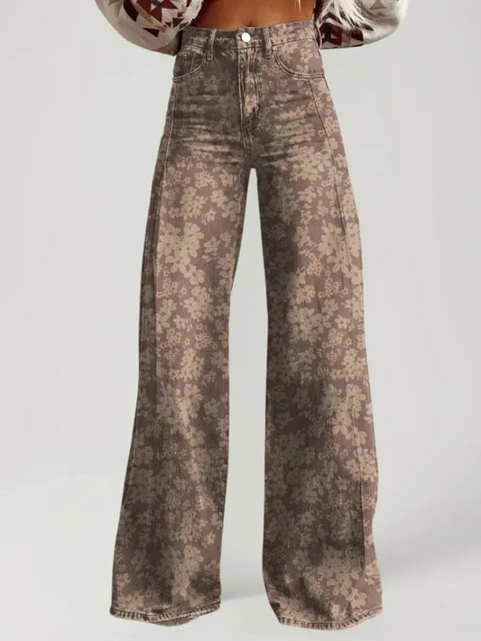 Wide-legged Pants Thermal Transfer Bell-bottom Pants Simulation Denim Trousers ComfySweet