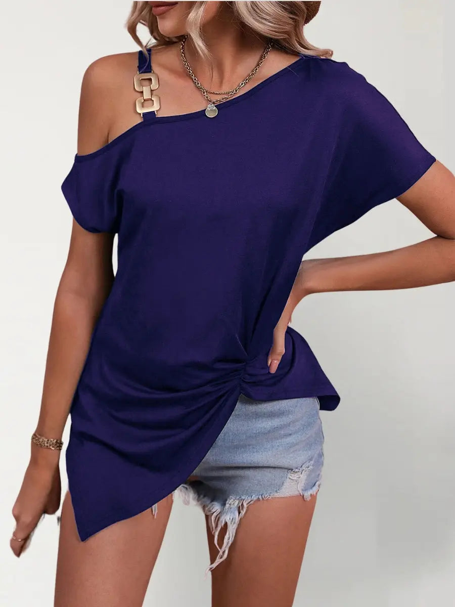 Women Clothes Off Shoulder Blouse Summer Irregular Design Tops Shirt ComfySweet
