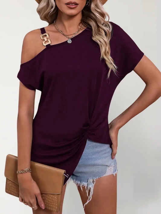 Women Clothes Off Shoulder Blouse Summer Irregular Design Tops Shirt ComfySweet