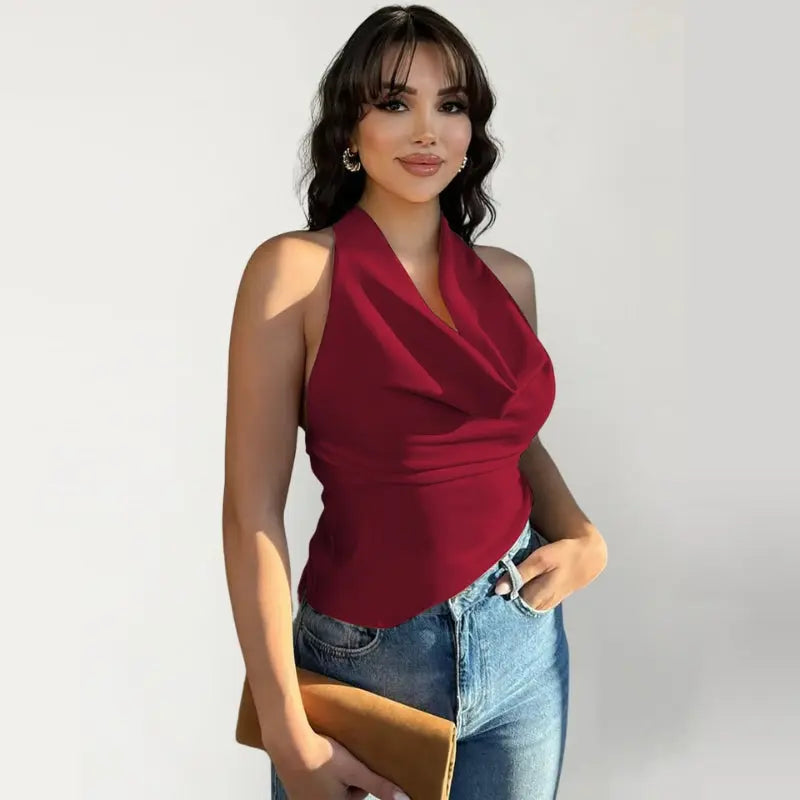 Top halter satiné dos nu glamour - ComfySweet