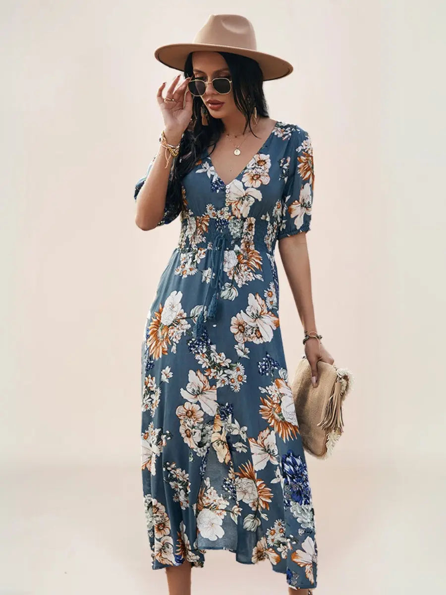 Léa Robe Midi Bohème Fleurie Décolleté - ComfySweet