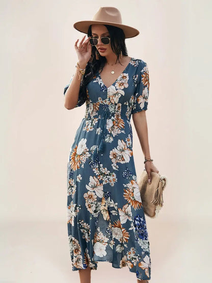 Léa Robe Midi Bohème Fleurie Décolleté - ComfySweet