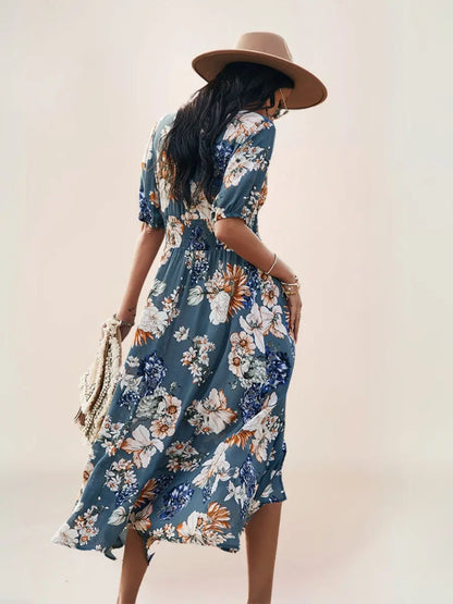 Léa Robe Midi Bohème Fleurie Décolleté - ComfySweet