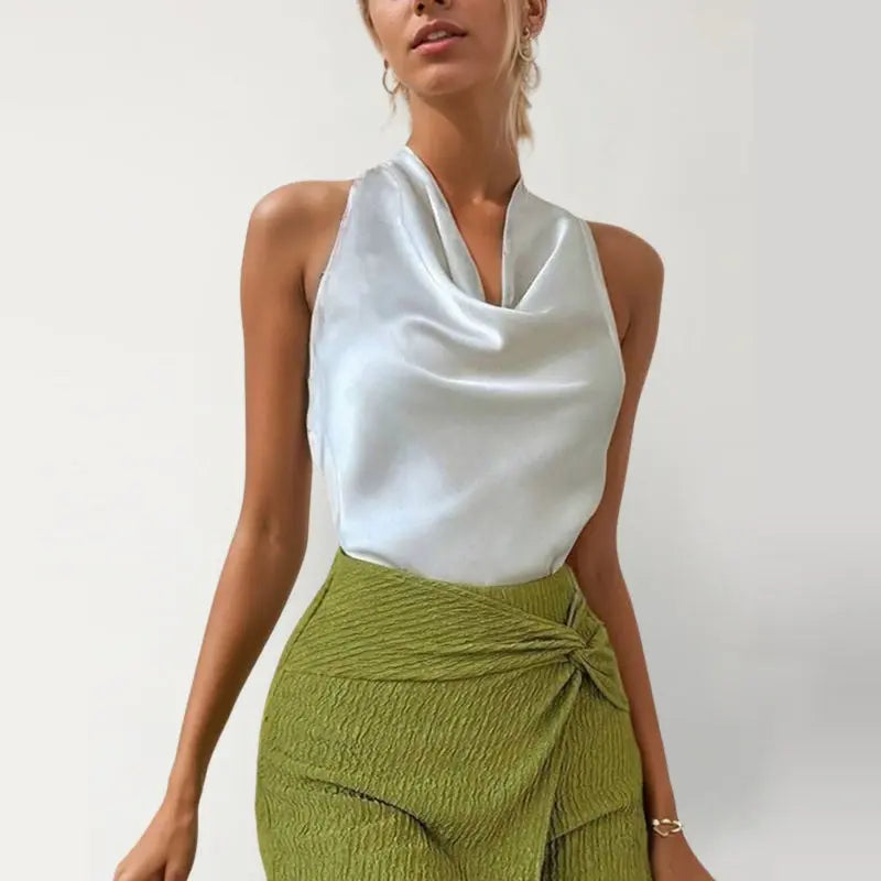 Top col bénitier au dos nœud élégant - ComfySweet