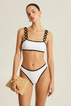Ensemble bikini noir & blanc à anneaux