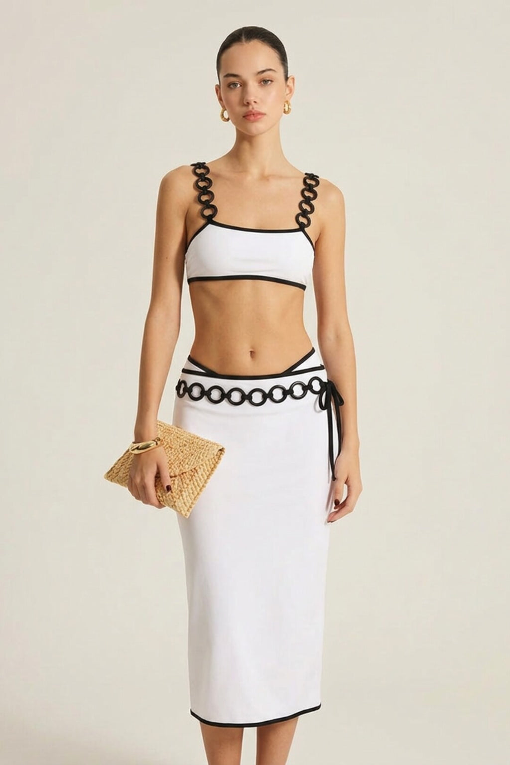 Ensemble bikini noir & blanc à anneaux