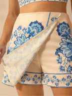 Ensemble crop top et jupe imprimé floral bleu