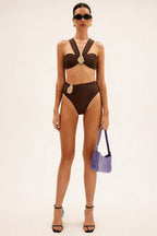 Ensemble bikini asymétrique à décor métallique