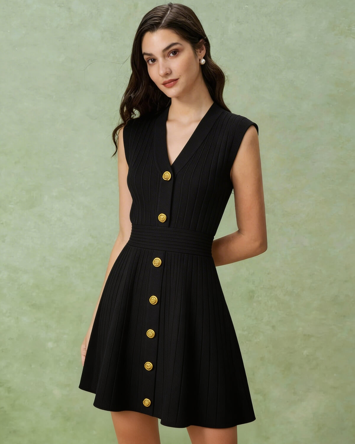 Amélia Mini robe plissée boutons dorés