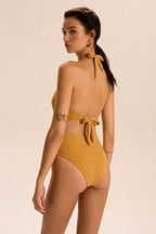 Maillot 1 pièce à fleur 3D or et décolleté