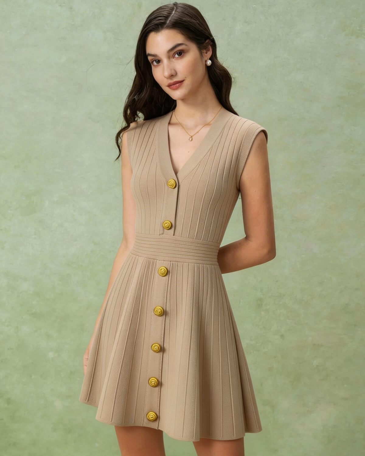 Amélia Mini robe plissée boutons dorés