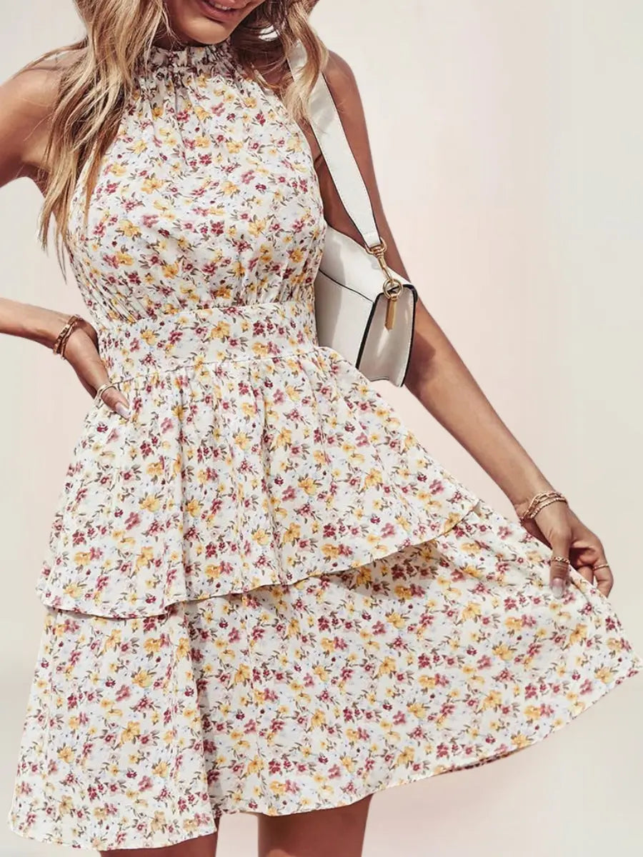Élodie Robe Courte Halter Fleurie Bohème - ComfySweet