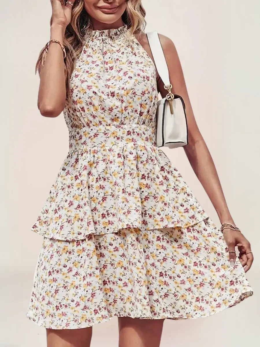 Élodie Robe Courte Halter Fleurie Bohème - ComfySweet