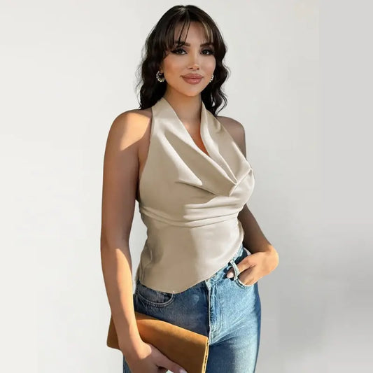 Top halter satiné dos nu glamour - ComfySweet