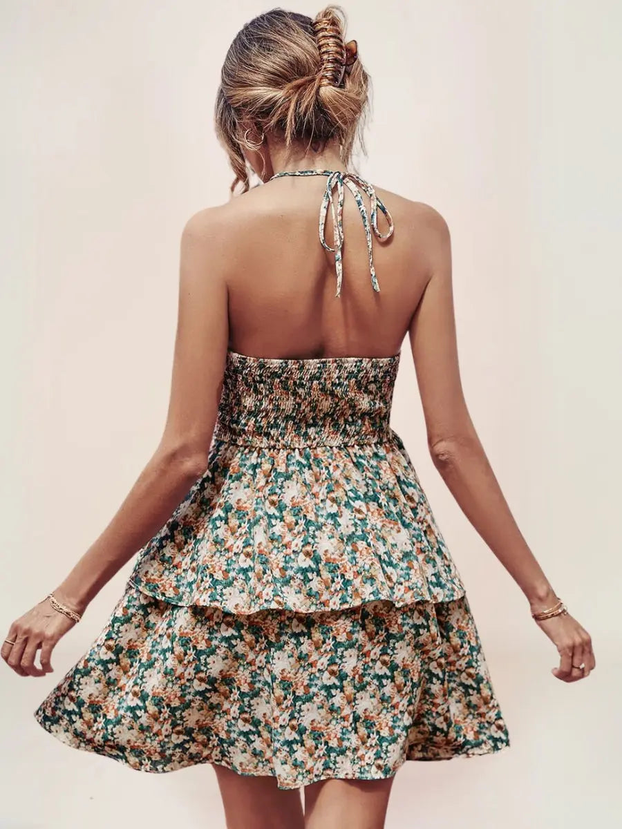 Élodie Robe Courte Halter Fleurie Bohème - ComfySweet