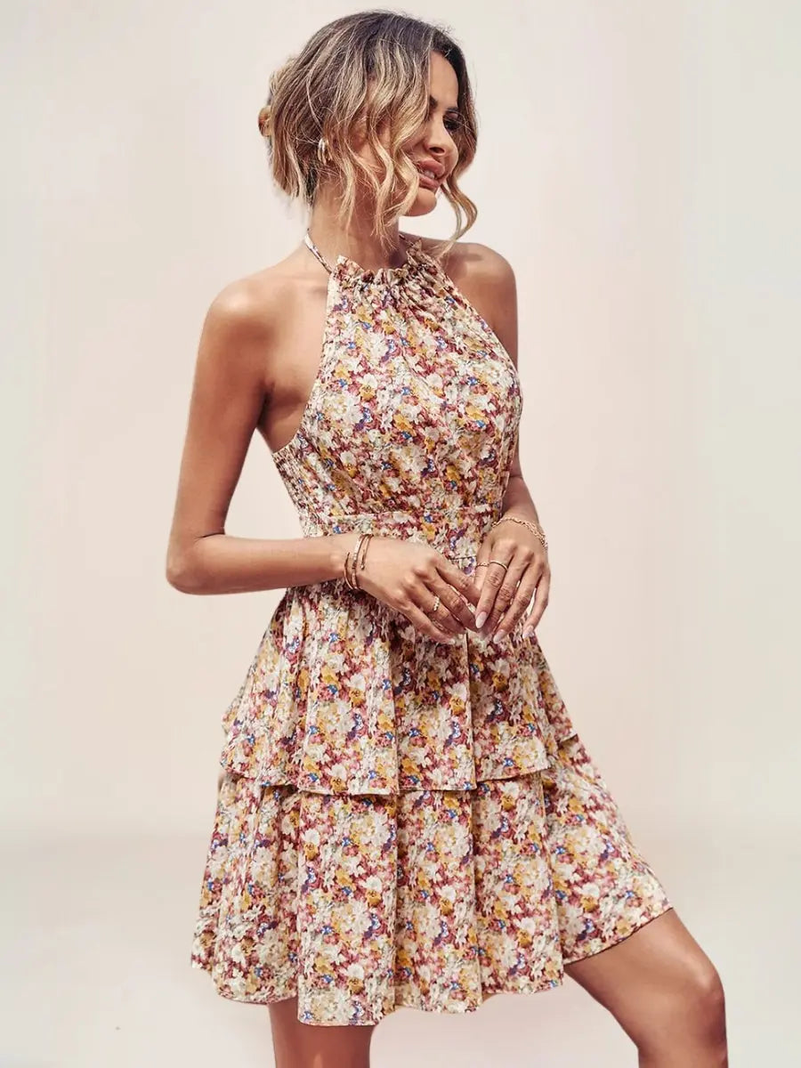 Élodie Robe Courte Halter Fleurie Bohème - ComfySweet