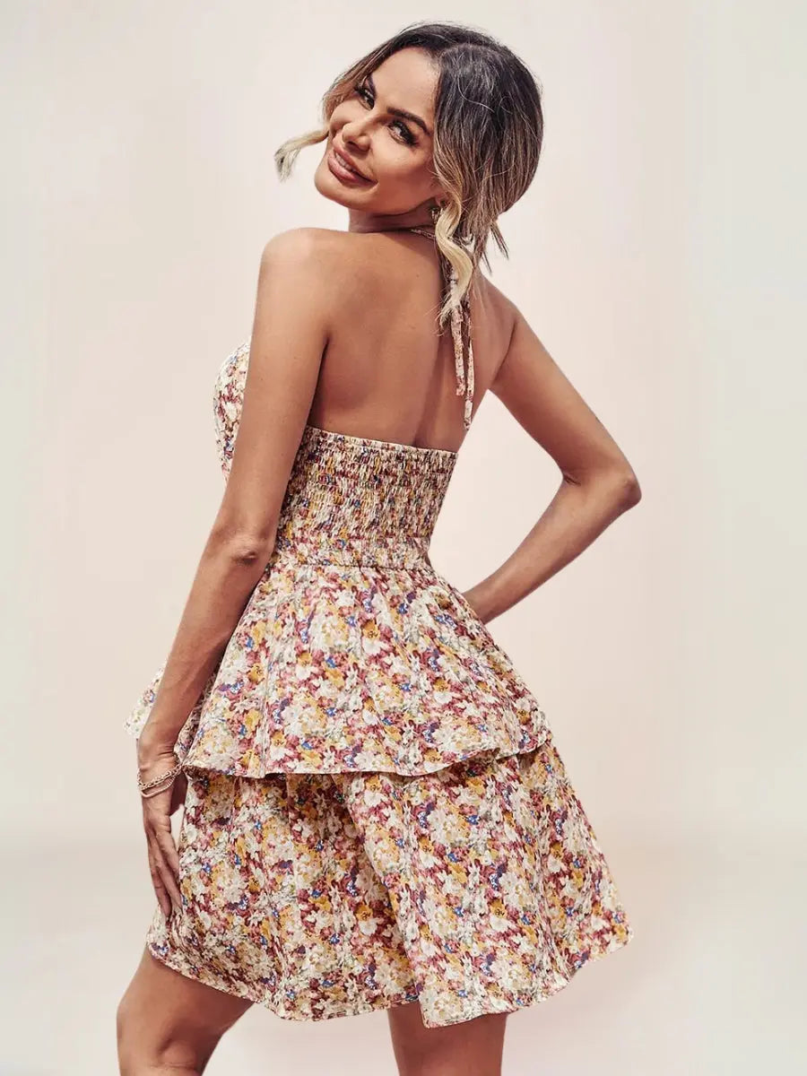 Élodie Robe Courte Halter Fleurie Bohème - ComfySweet