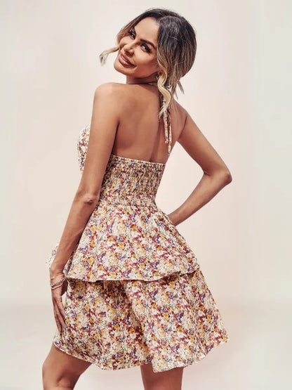 Élodie Robe Courte Halter Fleurie Bohème - ComfySweet