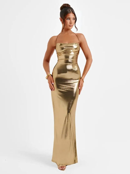 Natasha Robe Longue Métallisée Dos Nu - ComfySweet