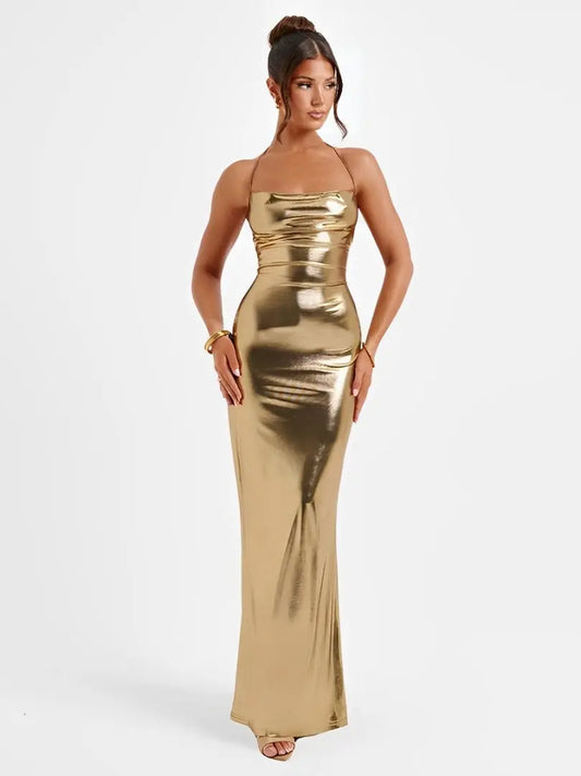 Natasha Robe Longue Métallisée Dos Nu - ComfySweet