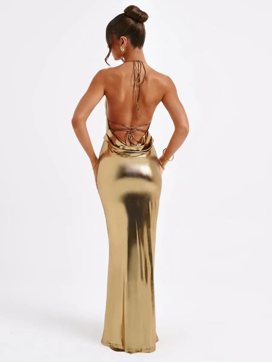 Natasha Robe Longue Métallisée Dos Nu - ComfySweet