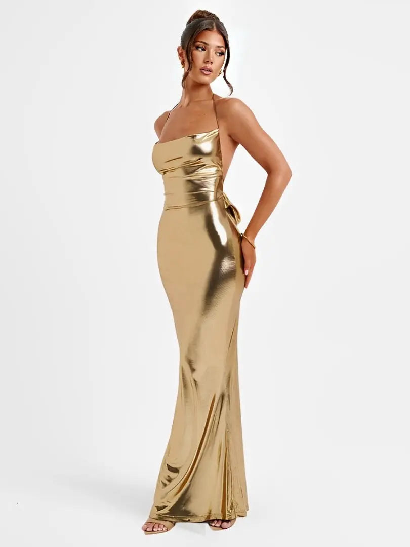 Natasha Robe Longue Métallisée Dos Nu - ComfySweet