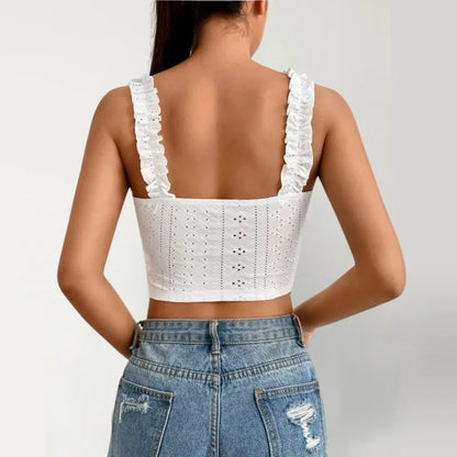 Crop top dentelle ajourée bretelles froncées bohème - ComfySweet