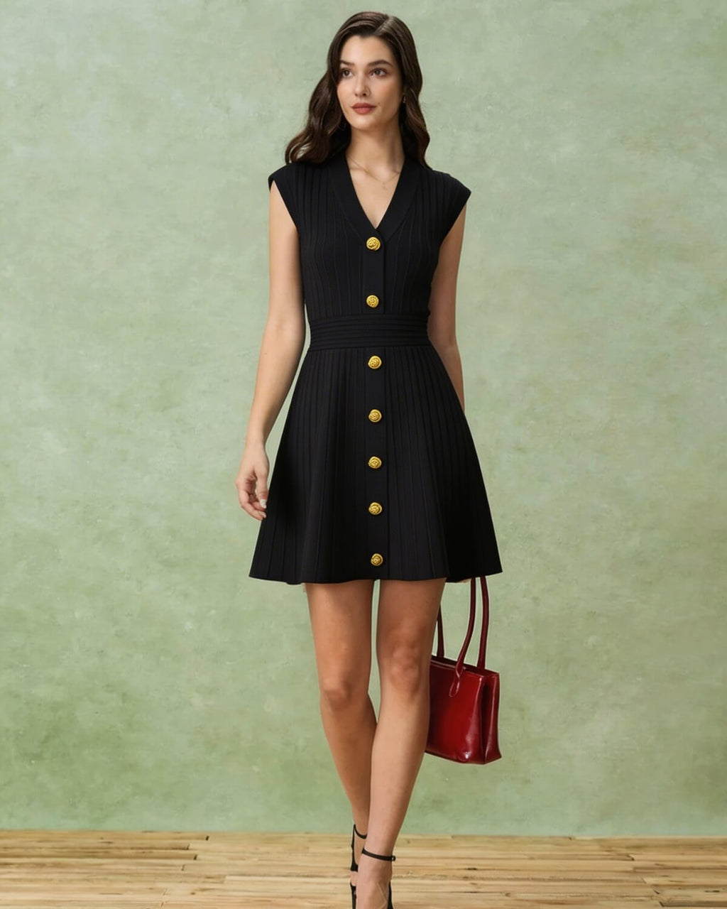 Amélia Mini robe plissée boutons dorés