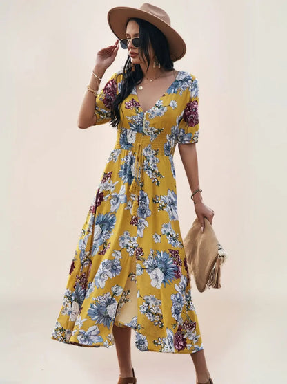Léa Robe Midi Bohème Fleurie Décolleté - ComfySweet
