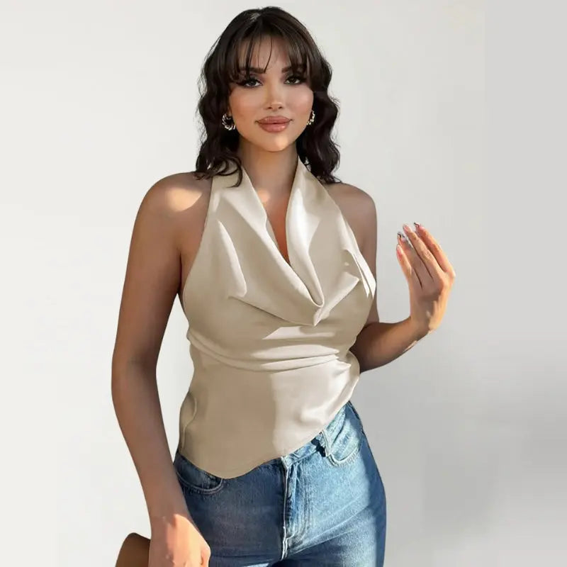 Top halter satiné dos nu glamour - ComfySweet