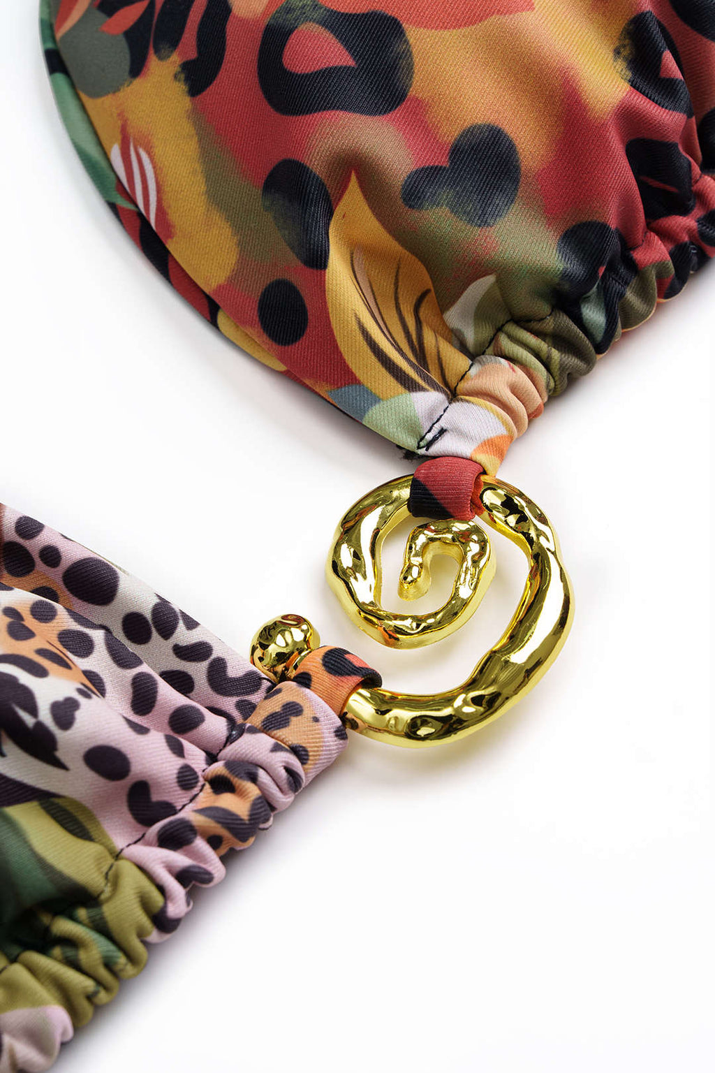 Bikini imprimé multicolore à anneaux dorés