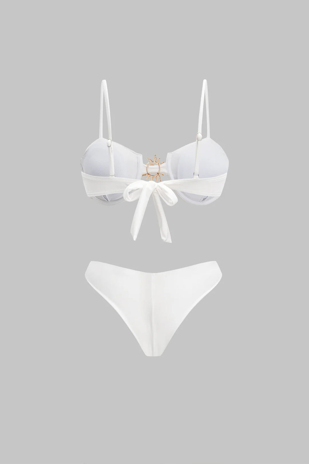 Bikini blanc nacré à bijou soleil doré