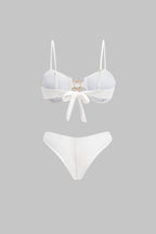Bikini blanc nacré à bijou soleil doré