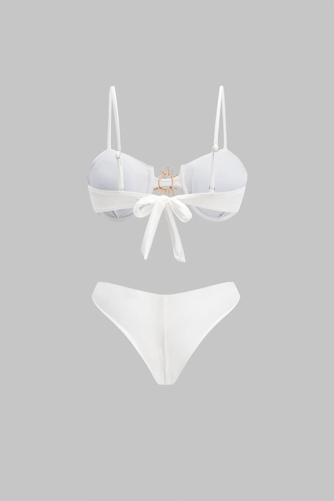 Bikini blanc nacré à bijou soleil doré
