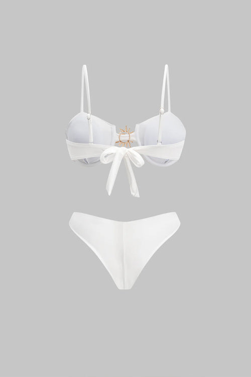 Bikini blanc nacré à bijou soleil doré