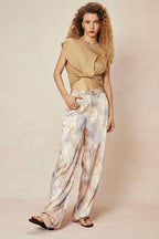 Pantalon droit taille haute imprimé marbré