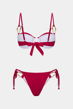 Bikini à nouer rouge à bijoux dorés