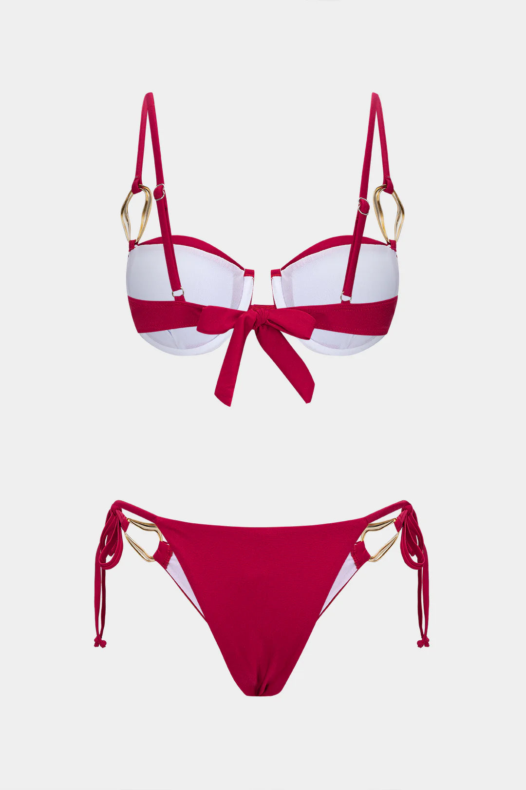 Bikini à nouer rouge à bijoux dorés