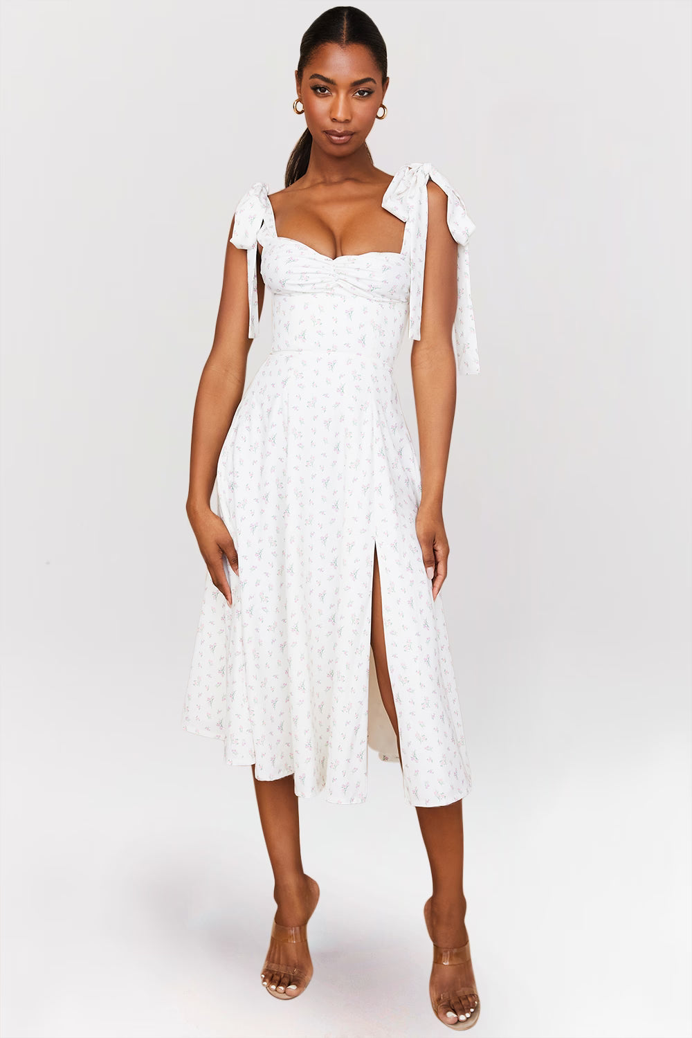 robe midi blanche à fleurs