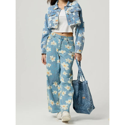 Jeans droits avec imprimé fleur vintage