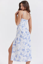 Mélina Robe midi à imprimé floral bleu