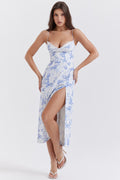 Mélina Robe midi à imprimé floral bleu