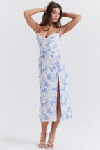 Mélina Robe midi à imprimé floral bleu