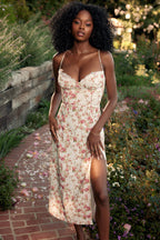 Mélina robe mi-longue imprimé de roses