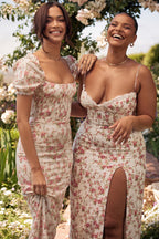 Mélina robe mi-longue imprimé de roses