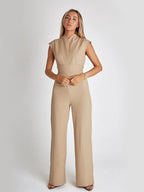 Combinaison Pantalon Taille Haute - Beige / S - combi